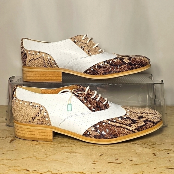 NWT GMD Womens Lace-up Leather & Snakeskin Brown White Shoes EU 39 | US 8 - Picture 4 of 8